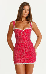 Camille Mini Dress Bustier Ruched Lace Trim Bodycon Dress in Red