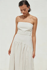 HEATHER MIDI DRESS STONE PINSTRIPE