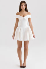 white twill off shoulder mini dress