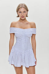 Mae Off Shoulder Mini Dress White Polka Dot
