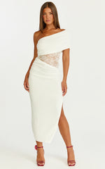 Juliet Midi Dress One Shoulder Lace Contrast Bodycon Dress in Ivory