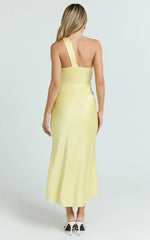 Carmella Midi Dress One Shoulder Twist Detail Dress in Butter Yellow