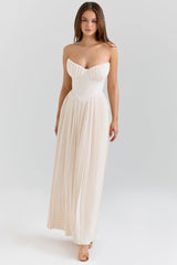 ivory georgette pleated maxi dress