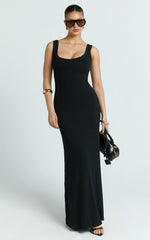Odette Maxi Dress Scoop Neck A Line Dress in Black