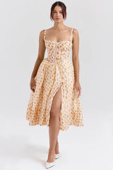 royal rose print corset midi sundress