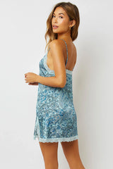 Riley Lace Silk Dress Blue Paisley