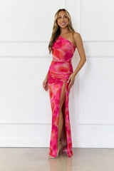 Vibrant Vista One Shoulder Cutout Maxi Dress Pink