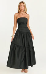 Cora Midi Dress Strapless Dress in Black