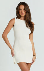 Allie Mini Dress Ribbed Jersey Dress in Cream