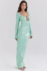 seafoam sequin maxi gown