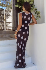 TERA HIGH NECK MAXI DRESS BLACK WHITE POLKA
