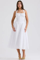 white cotton halter sundress