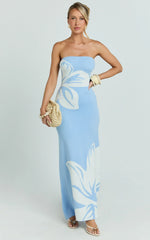 Amy Midi Dress Knit Strapless Column Dress in Intarsia Print