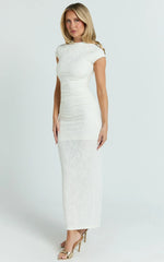 Kayrene Maxi Dress Short Sleeve Jacquard Dress in Cream