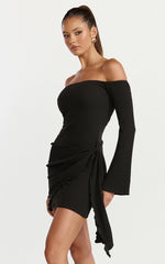 Noah Mini Dress Off Shoulder Draped Skirt Jersey Dress in Black