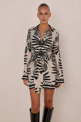 ARLETTE SLEEVED MINI DRESS BRODIE SAND