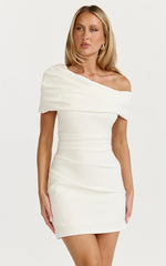 Kairose Mini Dress Asymmetrical Sleeve Dress in White