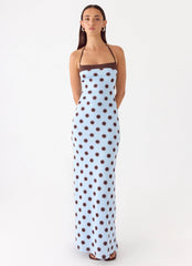 Alessandro Halter Maxi Dress Blue Mocha Dot