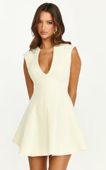 Nelson Mini Dress Low Cut Boucle Fit Flare Mini Dress in Cream