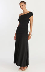 Ophelia Maxi Dress Off Shoulder Ruched Fit And Flare Dress in Black