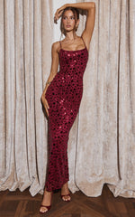 Blaze Maxi Dress Backless Sequin Dress in Wine