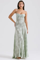 pistachio floral lace back maxi dress