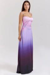ombre print lace up maxi dress
