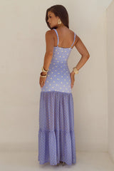 TILLIE SHEER BOTTOM MAXI DRESS PERIWINKLE LEMON POLKA