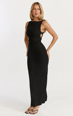 Liora Midi Dress Boat Neck Side Twist Strap Midi Dress in Black