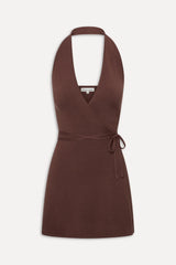 Evening Halter Wrap Mini Dress Brown Sugar