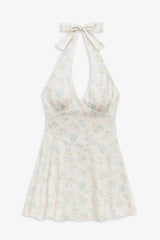 Audrey Floral Satin Mini Dress French Riviera