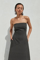 AUREA MAXI DRESS BLACK PINSTRIPE