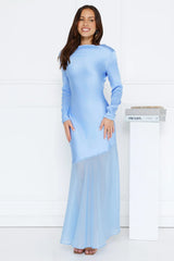 Exquisite Luxury Satin Long Sleeve Maxi Dress Blue