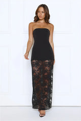 Sleek Silhouette Strapless Lace Maxi Dress Black