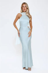 Luxe Obsession Halter Satin Maxi Dress Seafoam