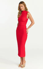 Aleks Midi Dress High Neck Bodycon Dress in Red