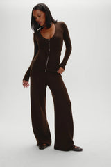 Sienna Zip Up Knit Sweater Chocolate Brown