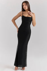 black pearl embellished maxi dress