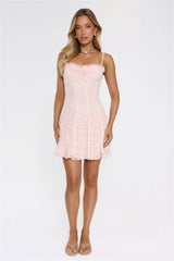Luxe Flutter Lace Mini Dress Pink