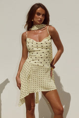 ALORA SCOOP NECK MINI DRESS LEMON CHOC POLKA
