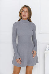 Hot Cocoa Dreams Long Sleeve Knit Mini Dress Grey