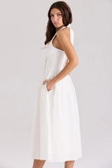 white cotton halter neck midi dress