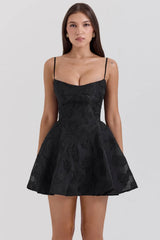 black floral lace back mini dress