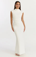Eira Maxi Dress High Neck Cap Sleeve Maxi Dress in White