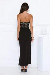 Signature Sleek Lace Strapless Maxi Dress Black