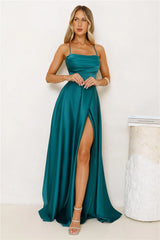 Luxurious Allure Satin Maxi Dress Emerald
