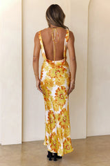 Romantic Steps Satin Maxi Dress Yellow