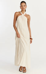 Hilda Maxi Dress Knot Detail Halter Neck Maxi Dress in Natural