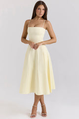 lemon stretch cotton a line midi sundress