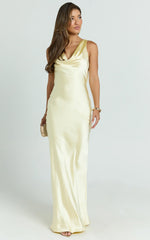 Adilah Maxi Dress Cowl Neck Satin Dress in Butter Yellow